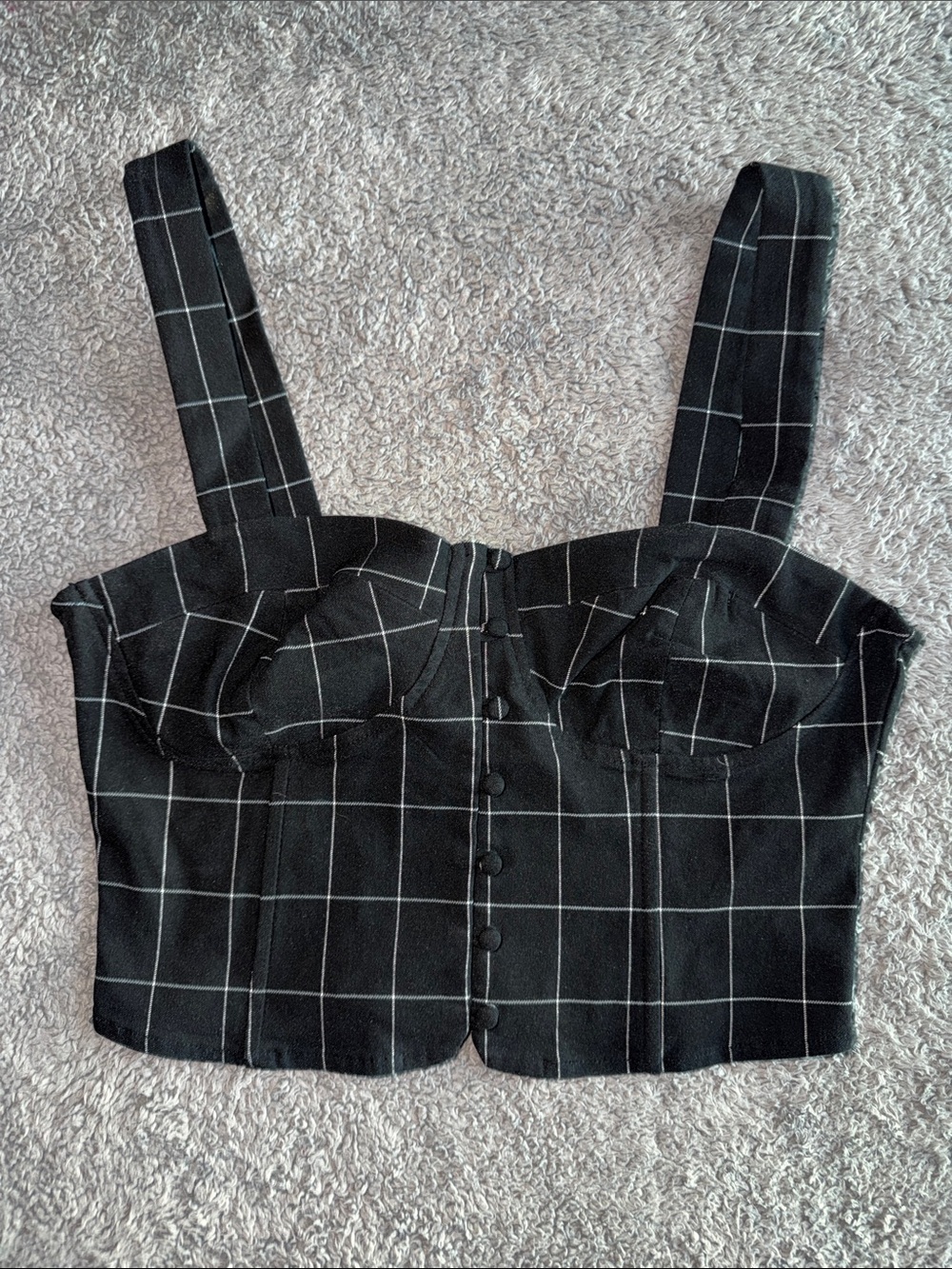 Vintage Forever 21 Black Windowpane Bustier Crop Top with White Grid